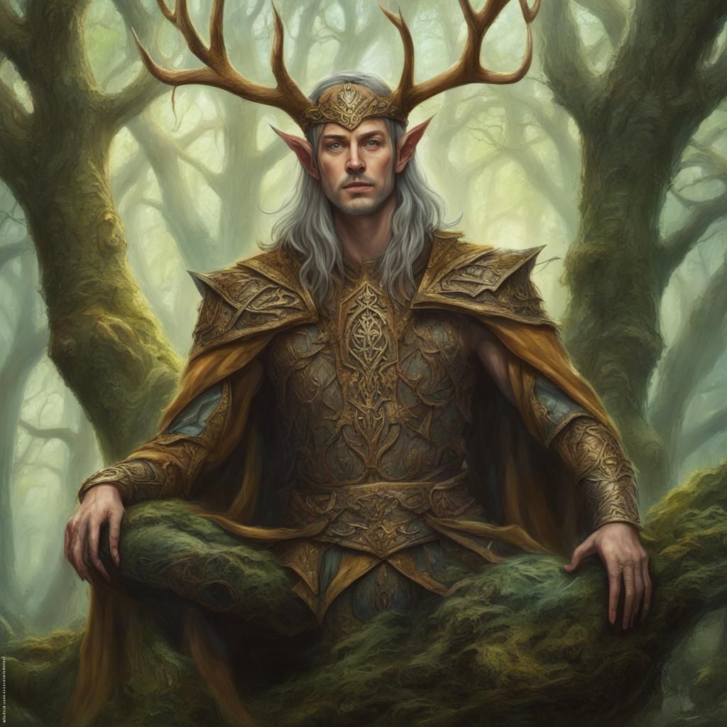 Elven King with Antlers in Magical Forest