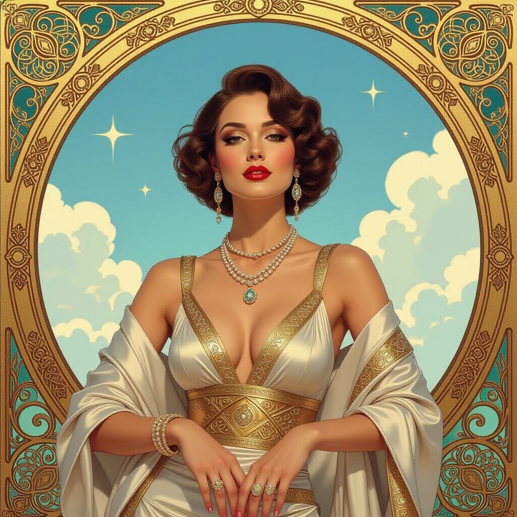 Elegant Woman in Art Nouveau Sky Frame
