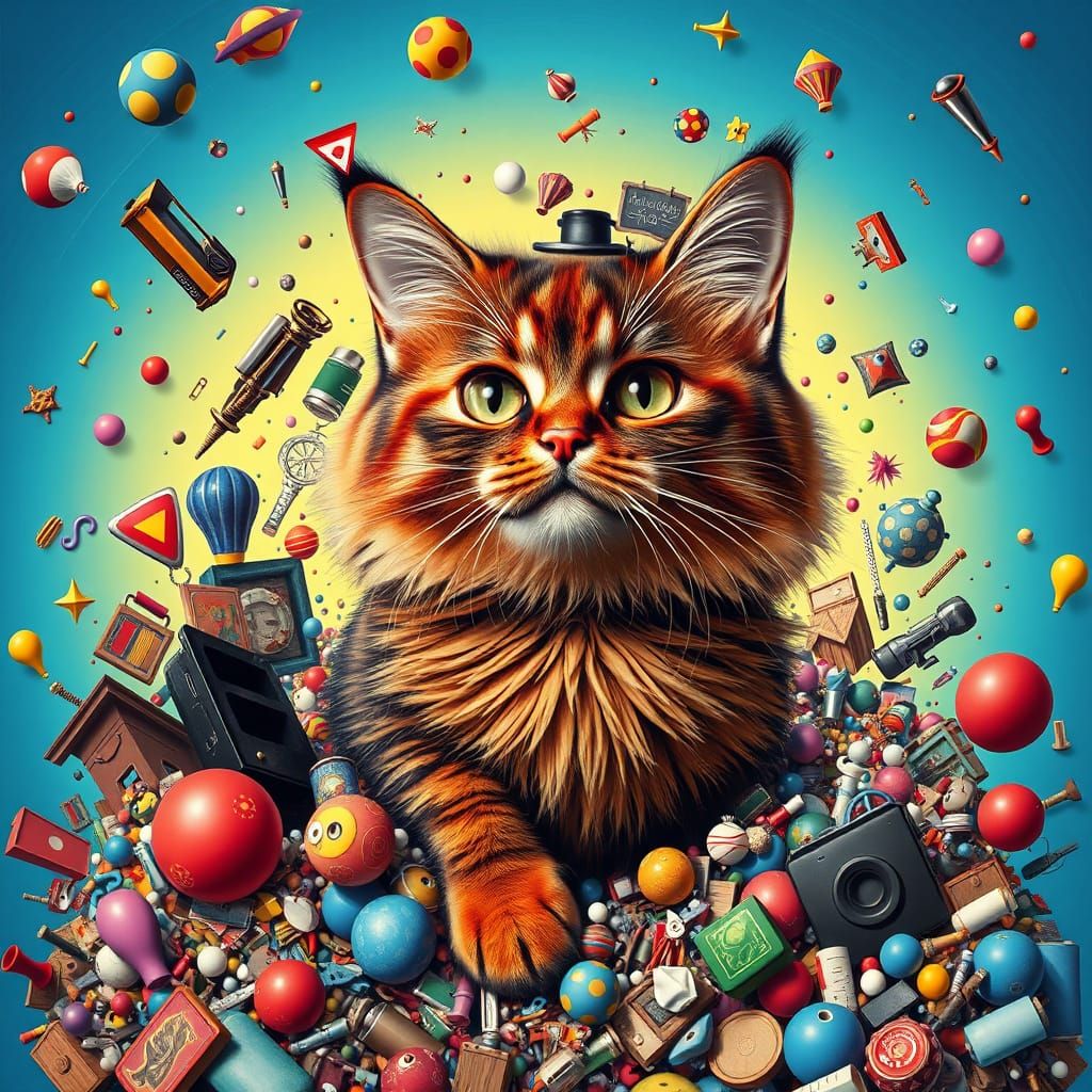 Katamari-Style Borana Abyssinian Cat in Pop Art Style