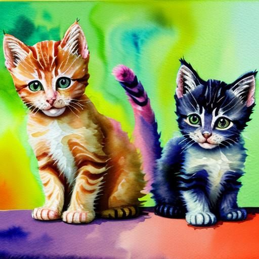 Kittens in Gouache and Watercolor Style