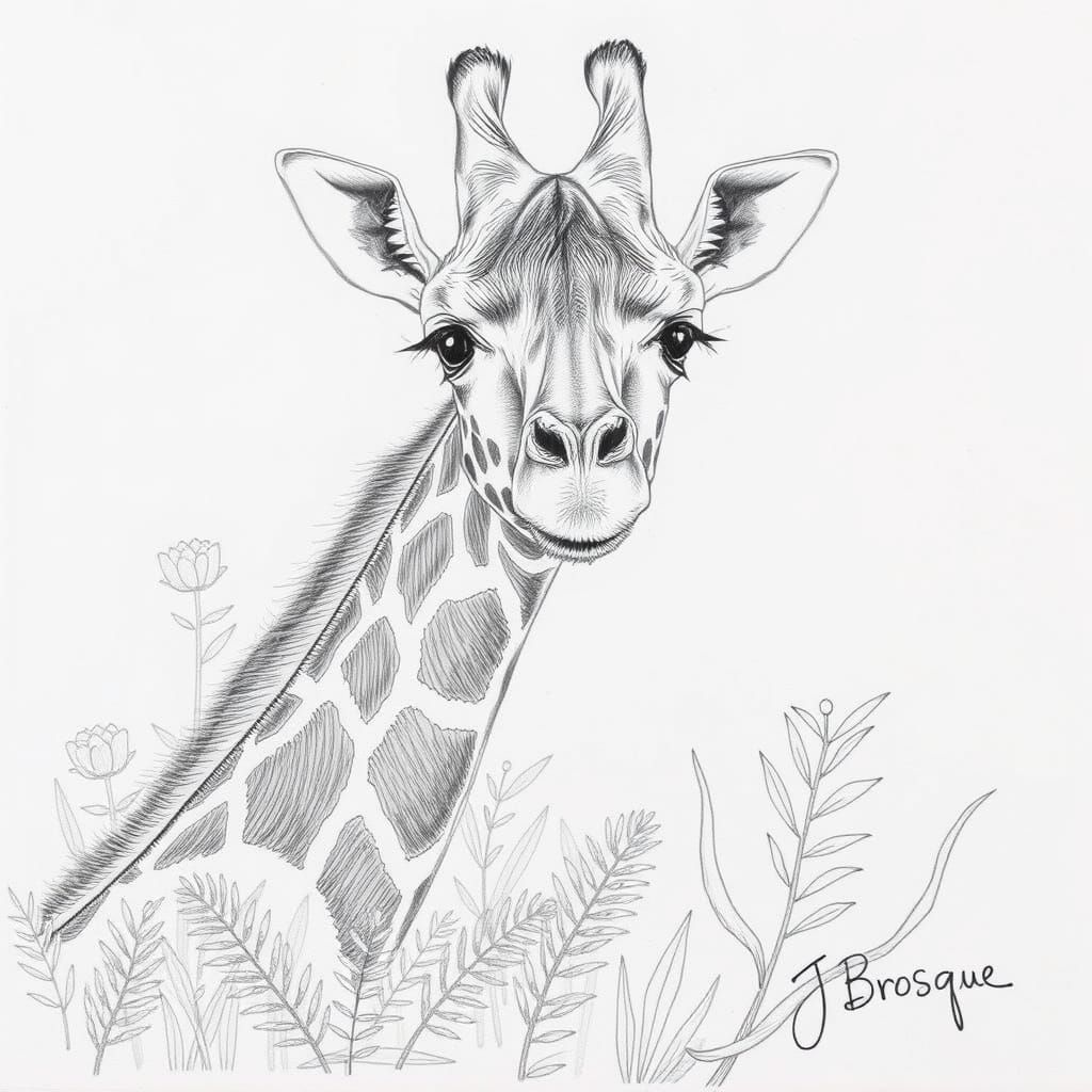 Realistic Giraffe Drawing in Pencil Art