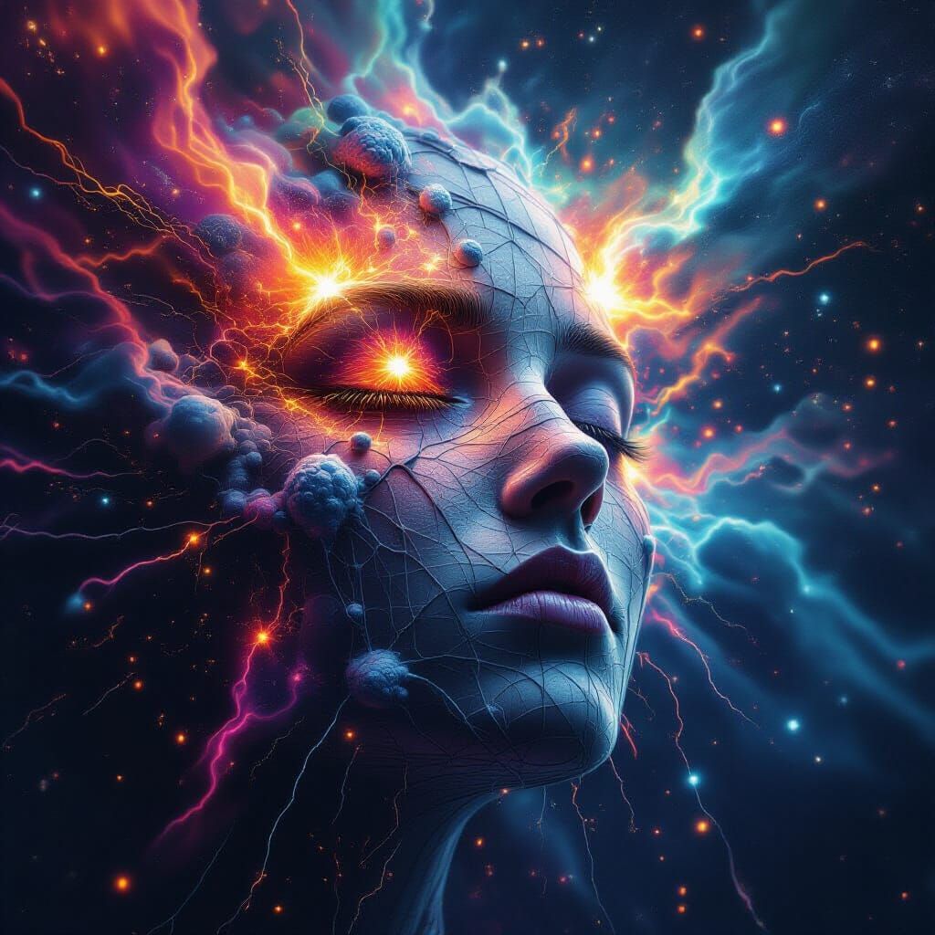 Cosmic Face Erupting into Stars and Nebulae