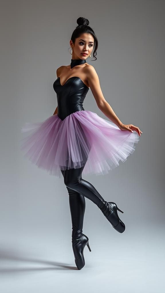 Woman in Shiny Boots and Purple Corset