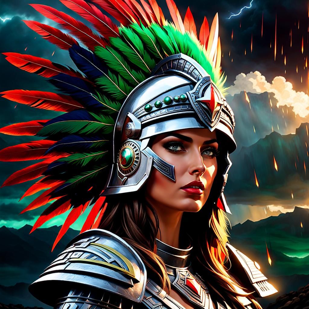 Cybernetic Knight: Woman in Aztec Headdress