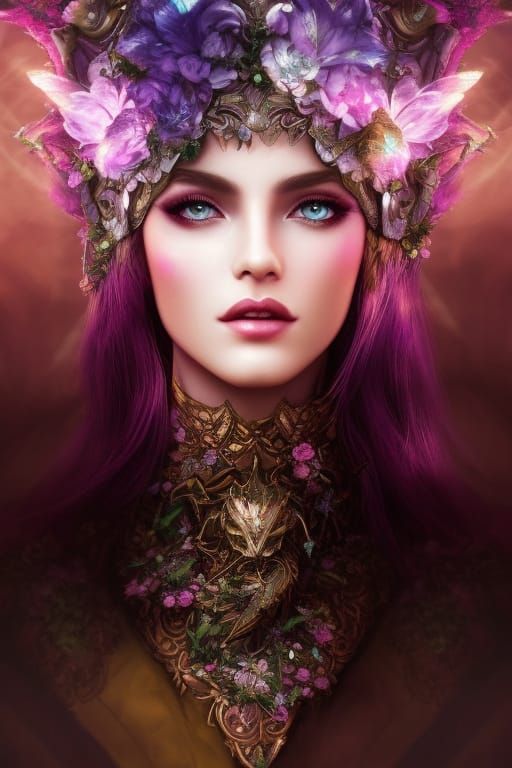 Floralpunk Princess in Overgrown City, Digital Illustration