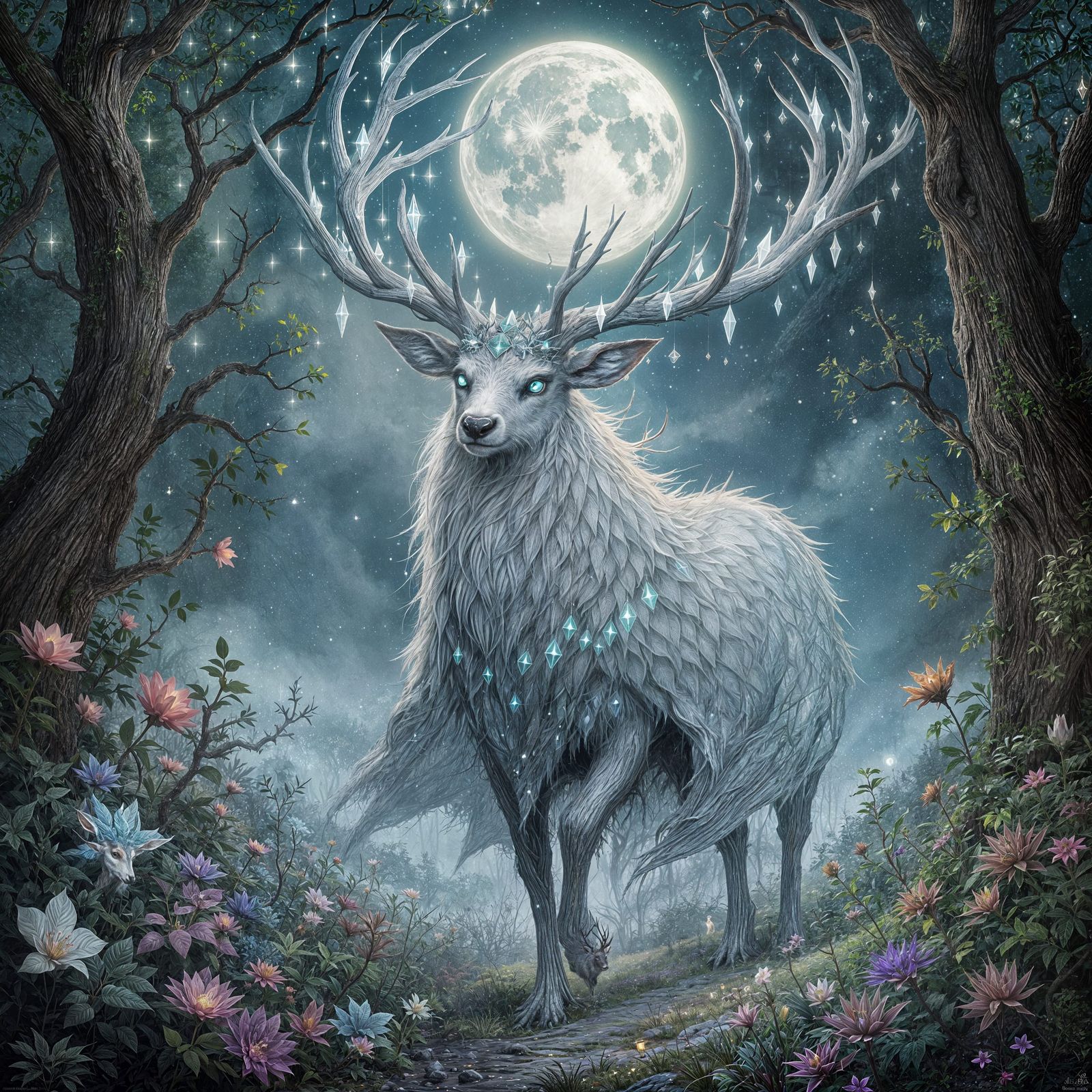 Spectral Stag in Enchanted Forest: Fantasy Realism