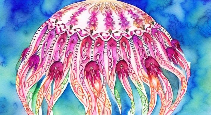 Incandescent Filigree Jellyfish in Watercolor Style