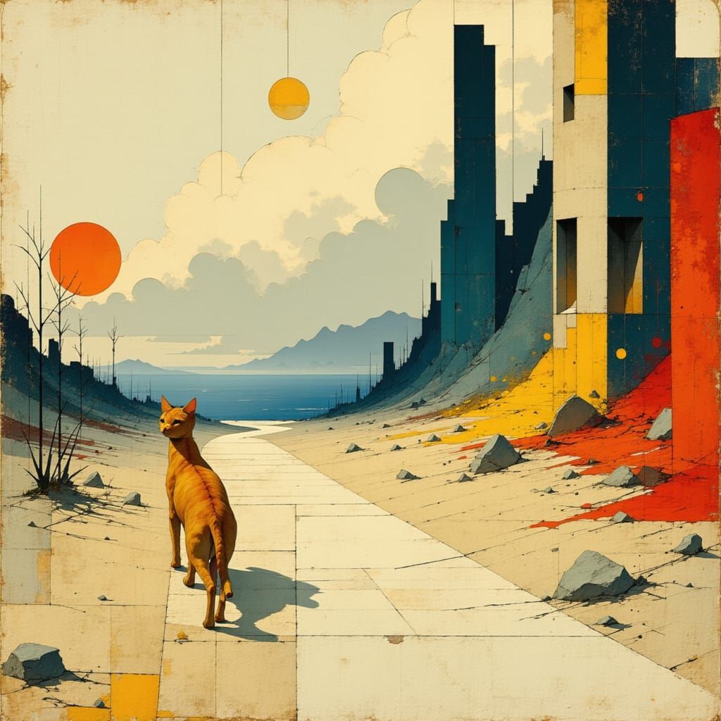 Ginger Cat in Geometric Paper World