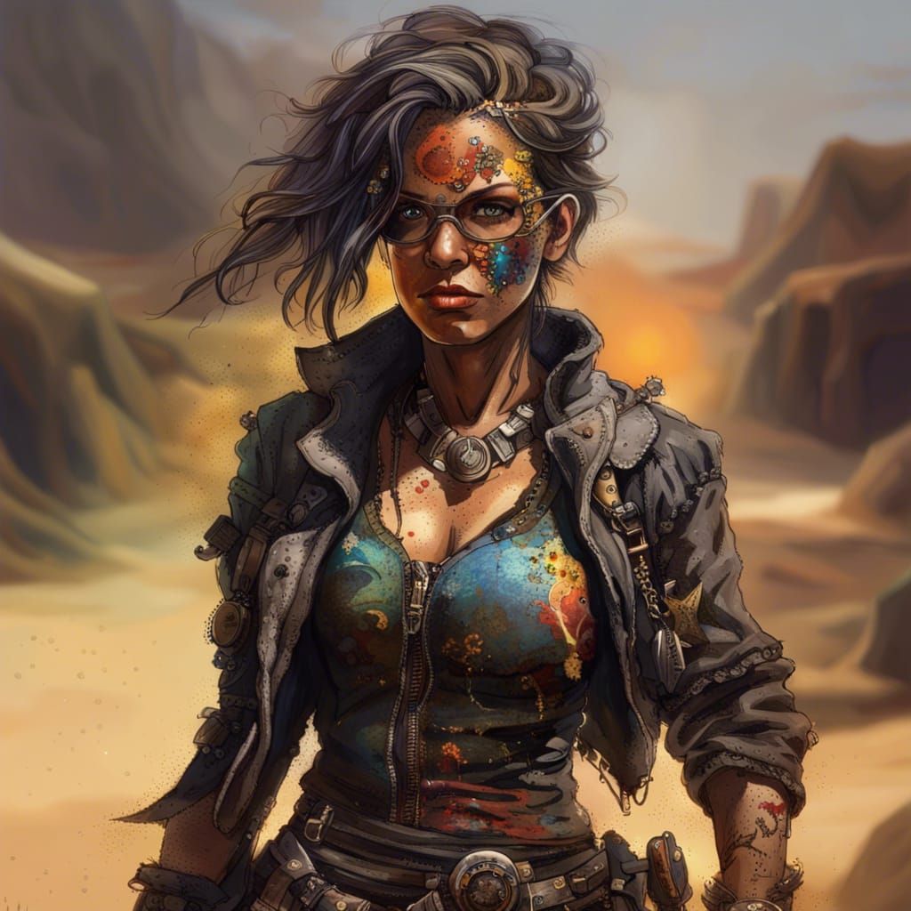 Apocalyptic Steampunk Survivor in Desert Landscape
