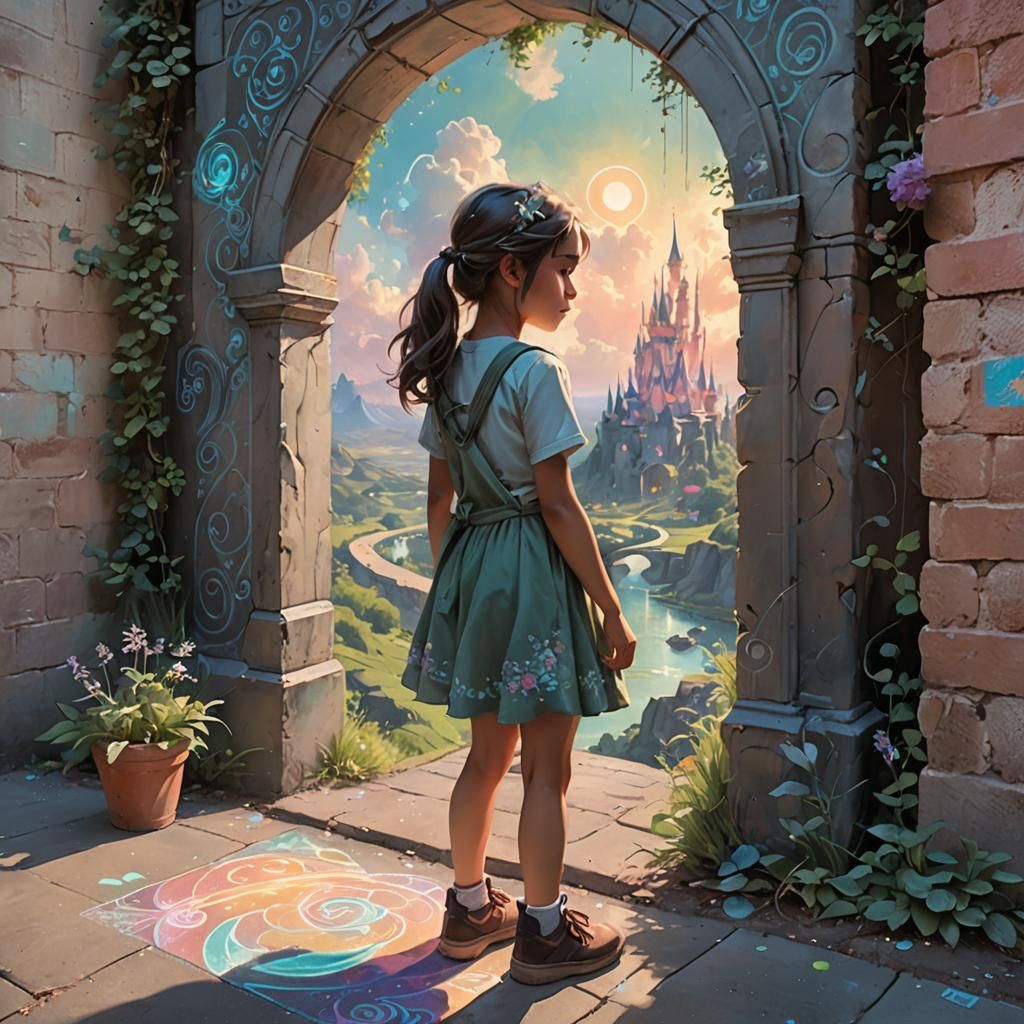 Magical Chalk Portal Art in Leyendecker Style