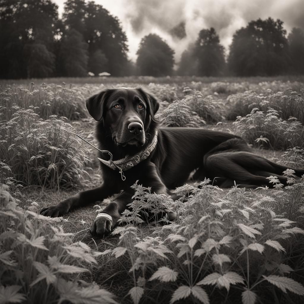Hyperrealistic Image of a Man and Dog in Field