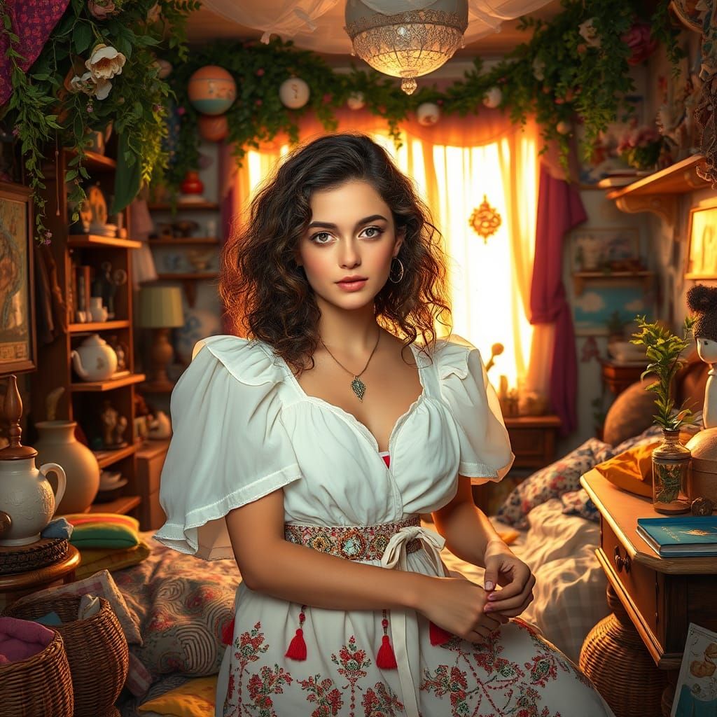 Enchanting Woman Decorates Fantasy Bedroom