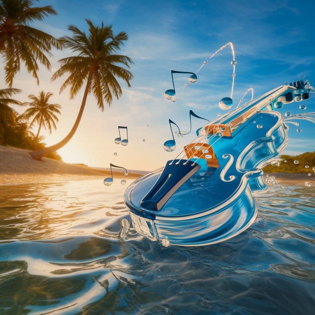 Crystal Water Violin in Golden Beach Light