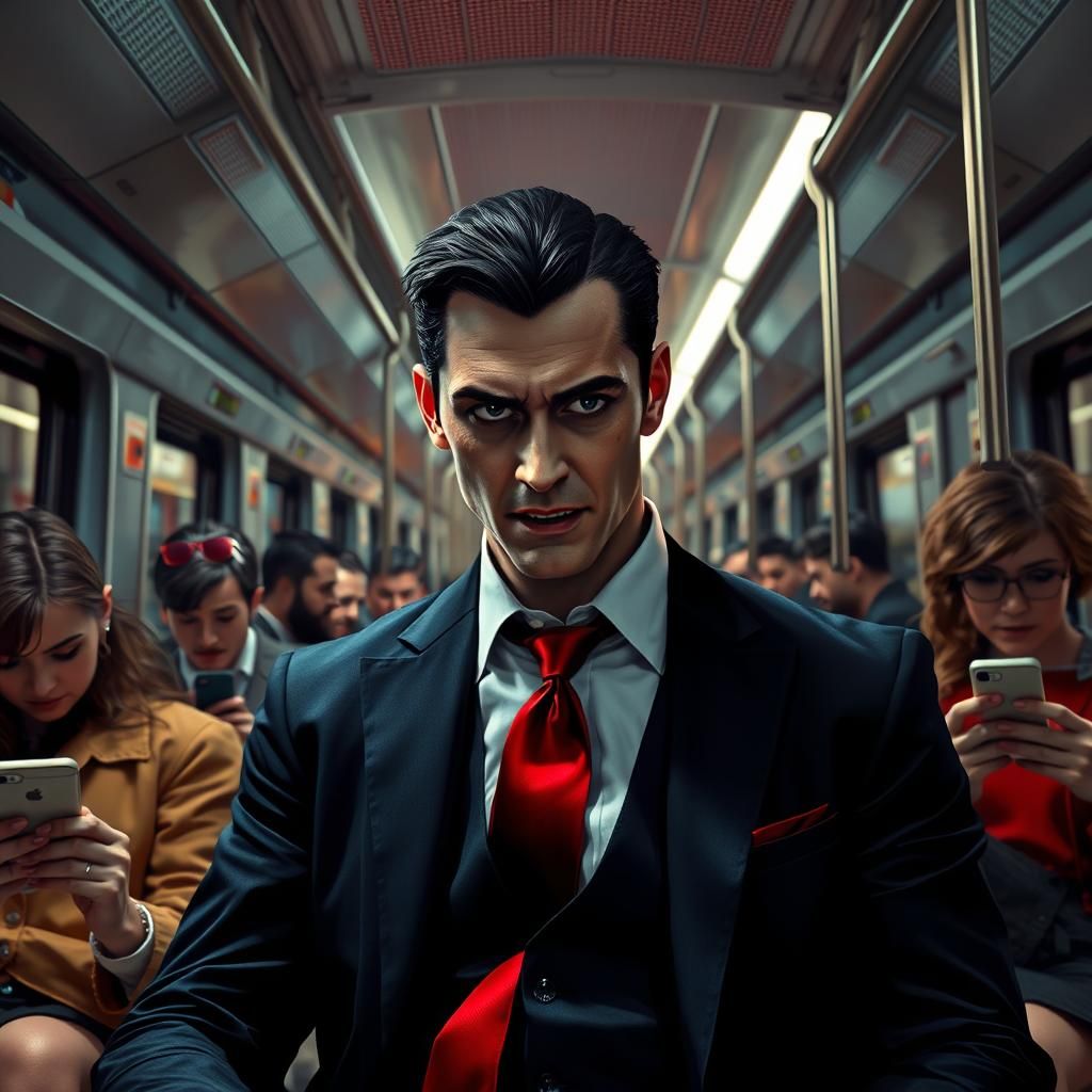 Vampire in a Train Carriage, as Digital Matte Painting