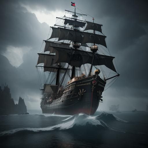 Epic Pirate Ship in Storm, Cinematic Sci-Fi Style