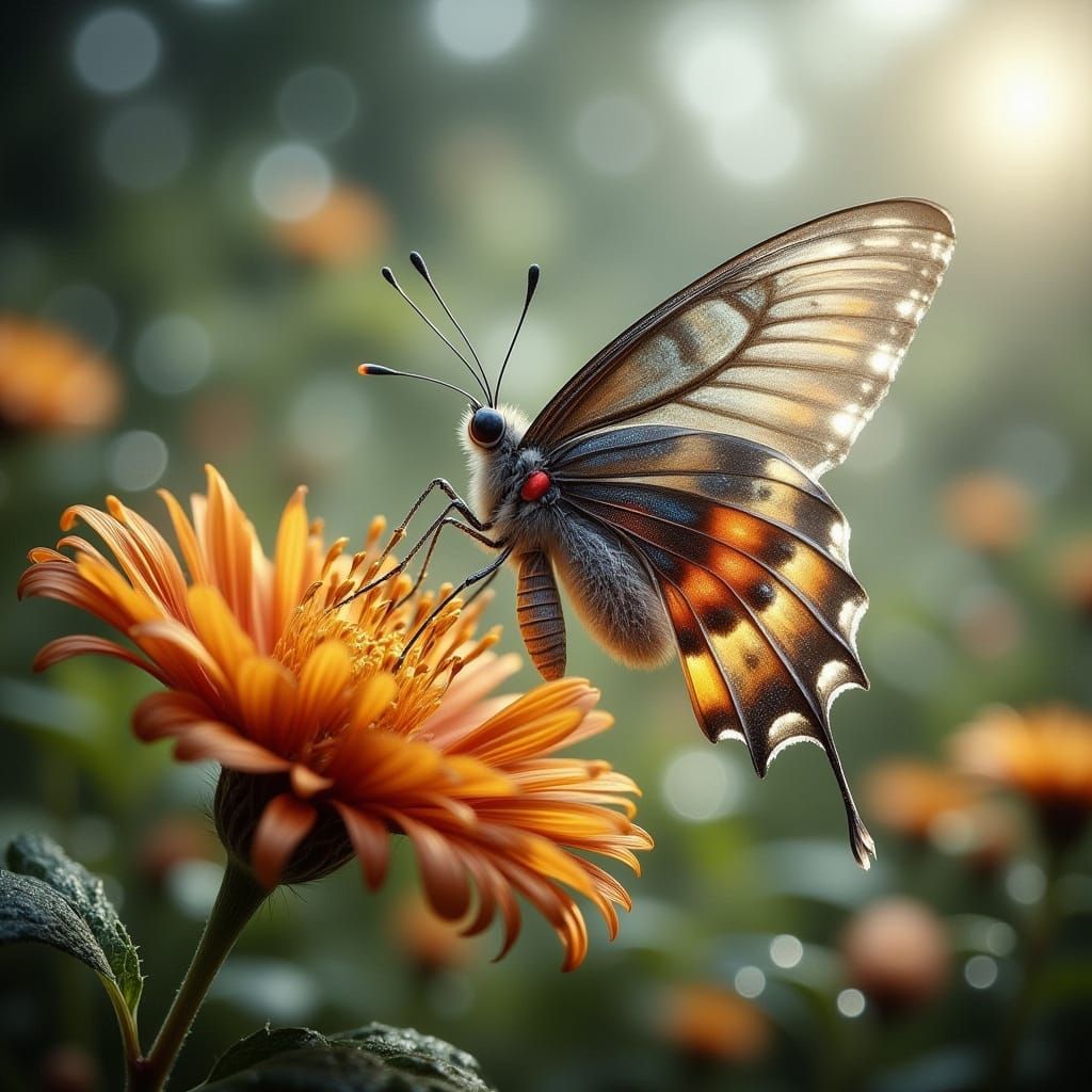 Ethereal Silver Hummingbird Among Golden Flowers