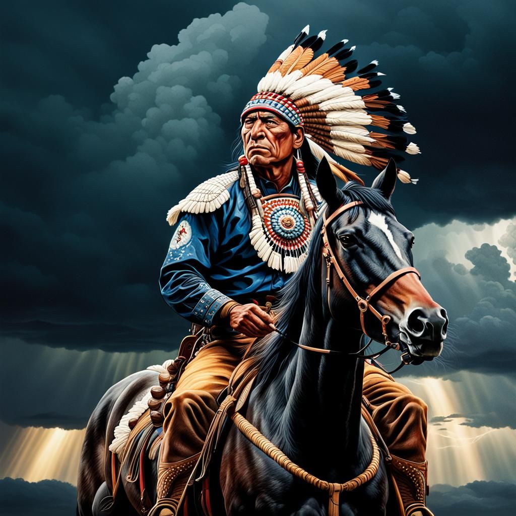 Comanche Warrior Portrait in Stormy Landscape
