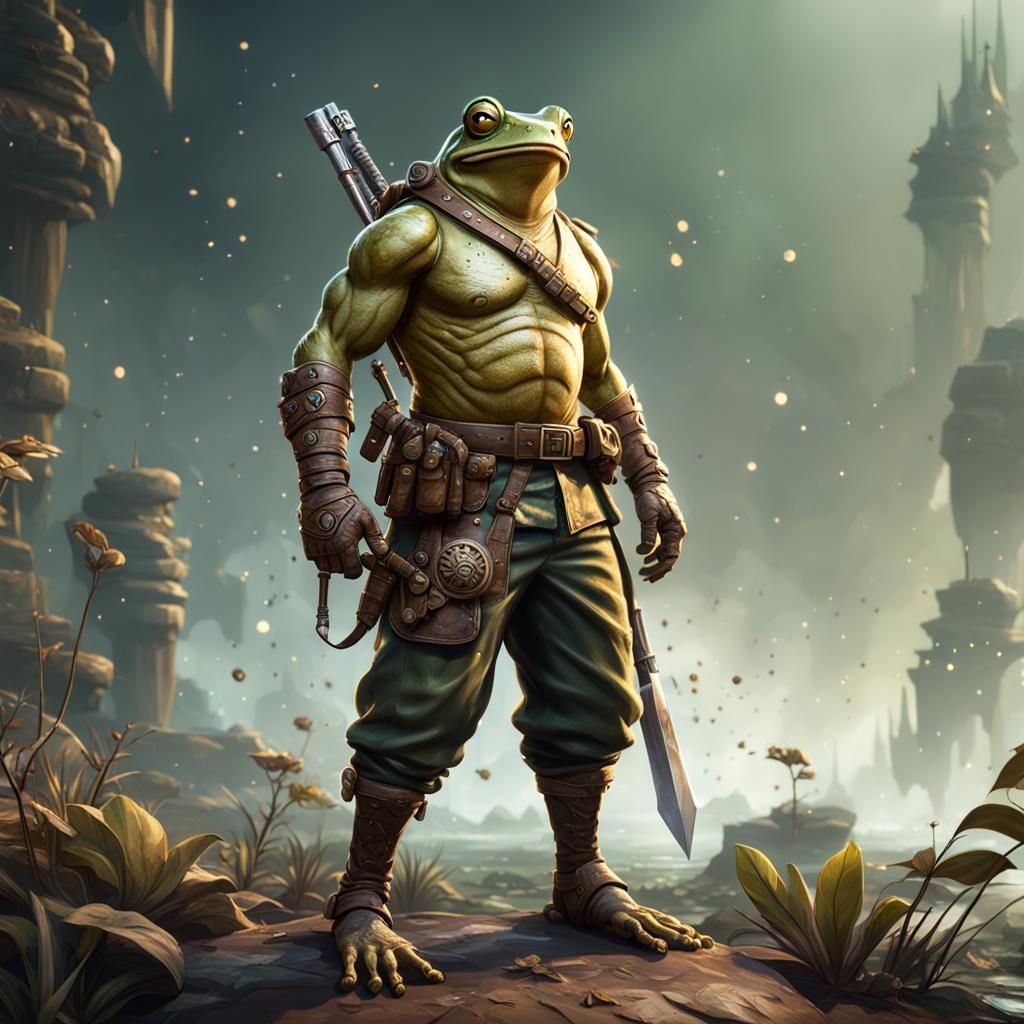 Buff Frog Warrior in Detailed Matte Painting