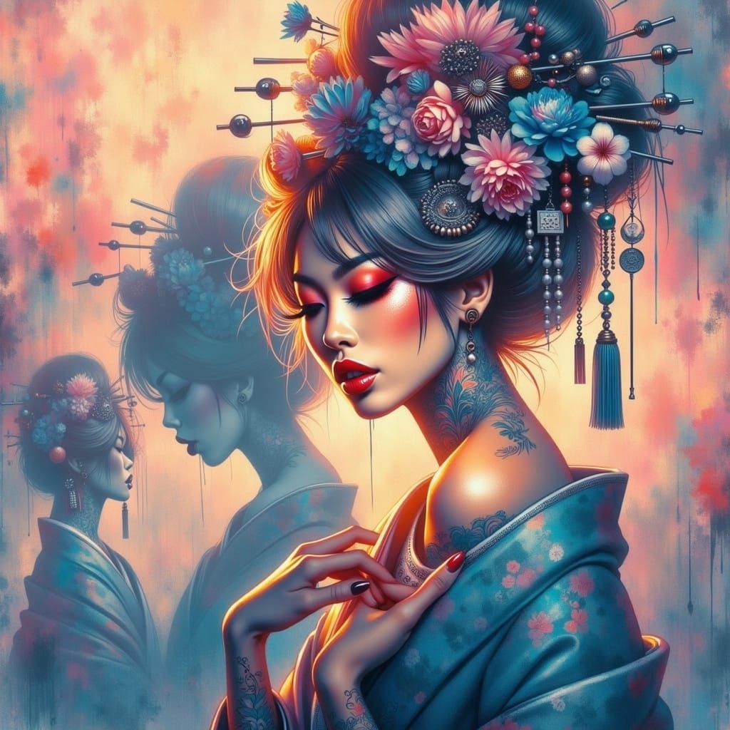 Elegant Woman in Flowing Clothing, Black and White Photograp...