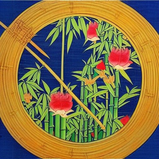 Vietnamese Bamboo Painting in Art Nouveau Style