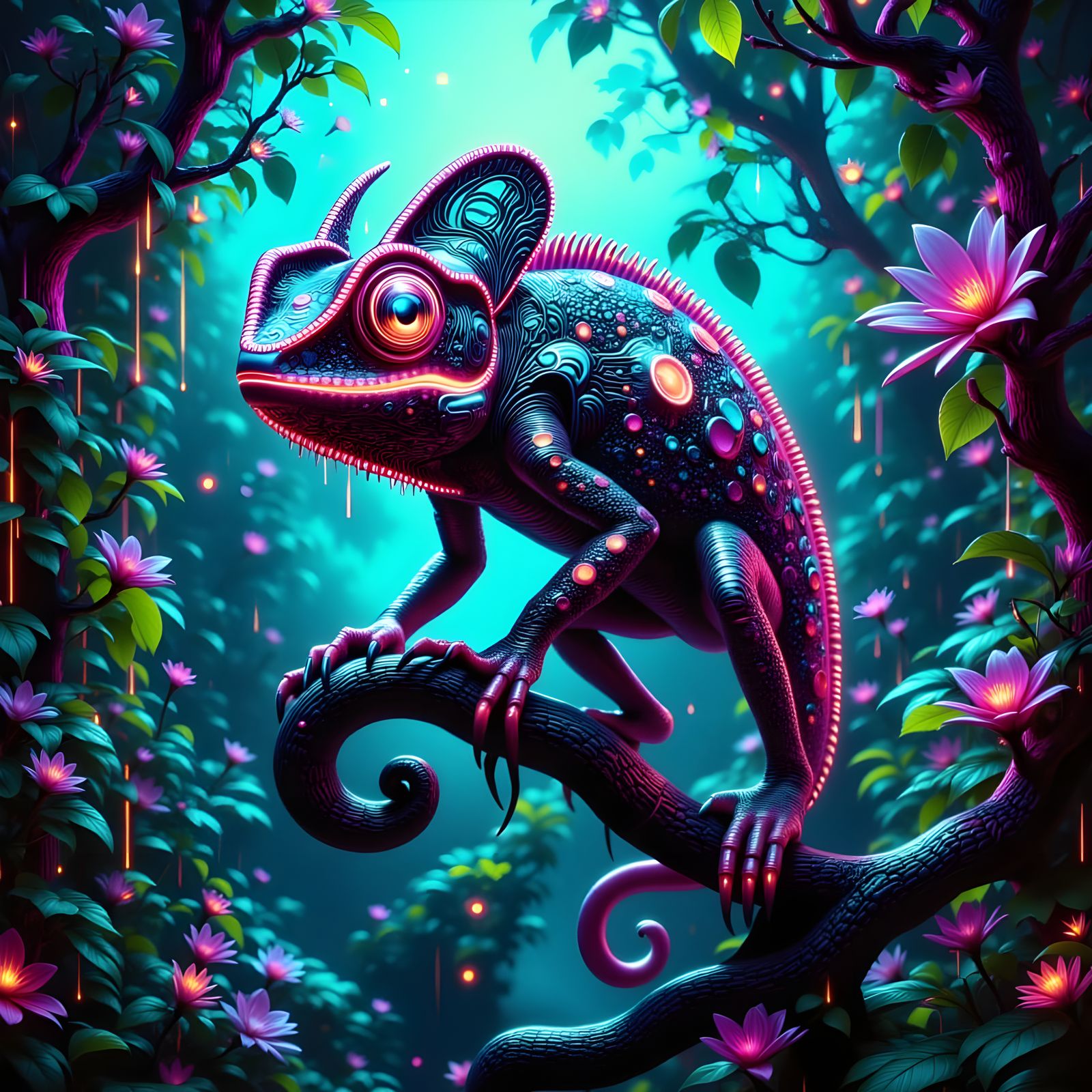 Alien Jungle Chameleon in Giger Beksiński Style