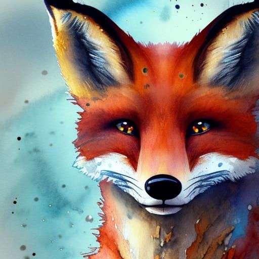 Vivid Watercolor Fox Portrait in High Resolution