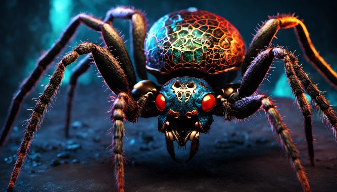Giant Spider on Skull in Horror Style