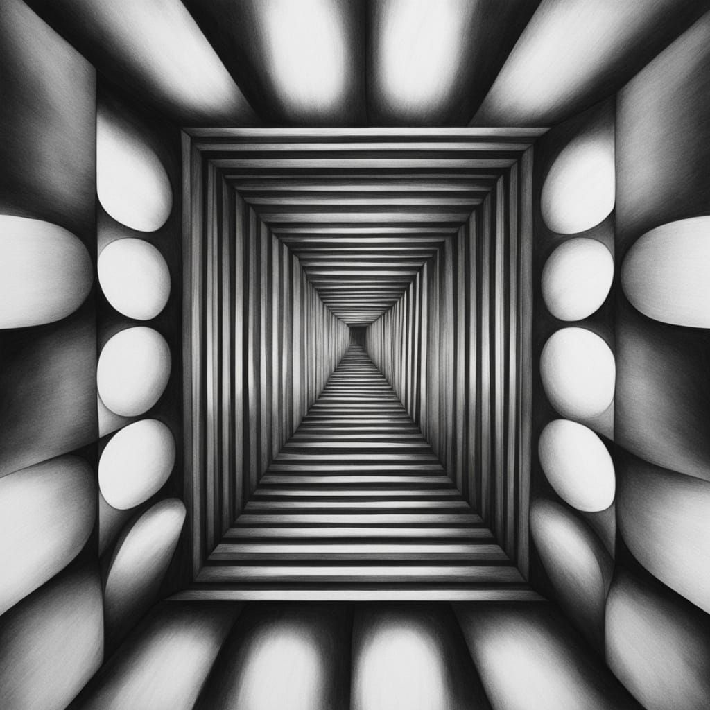 Surrealist Minimalist Grid Illusion in Monochrome