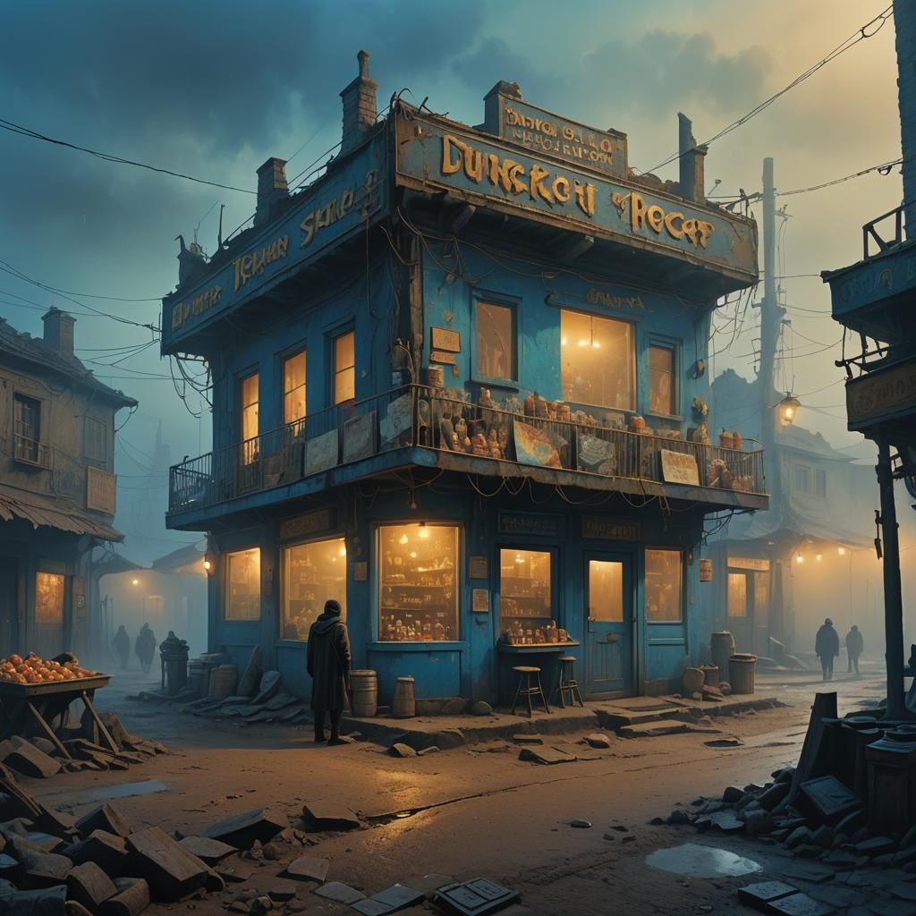 Eerie Tuck Shop in Beksiński-Inspired Fantasy Art