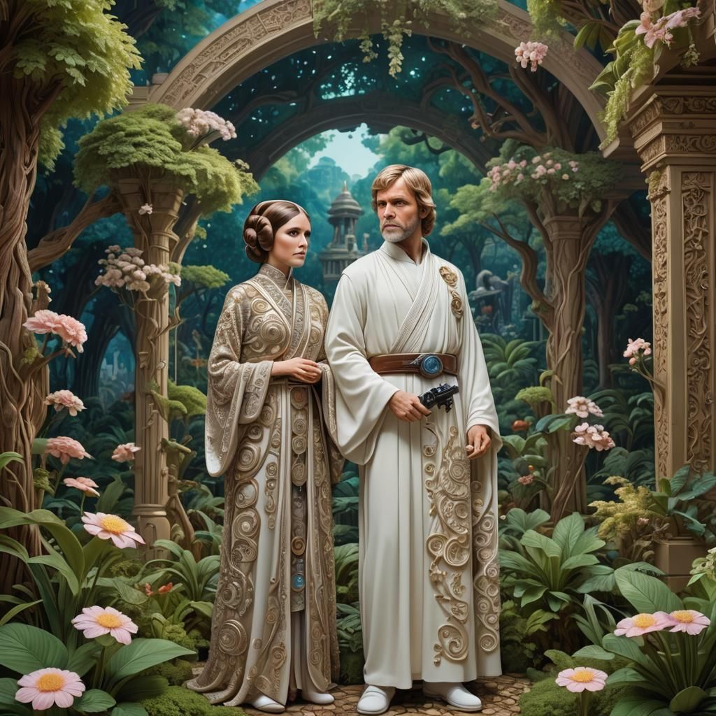 Princess Leia and Luke Skywalker in Fantasy Garden