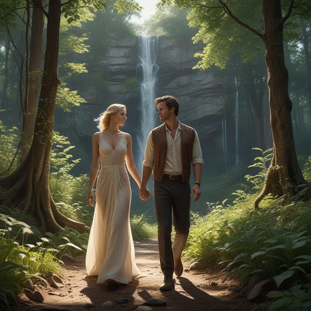 Rustic Romance in Lush Forest Sunset