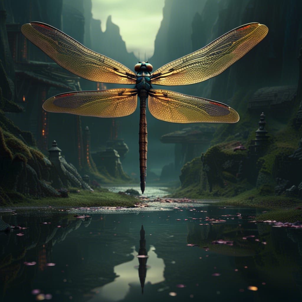 Dramatic Dragonfly in Digital Matte Painting Style