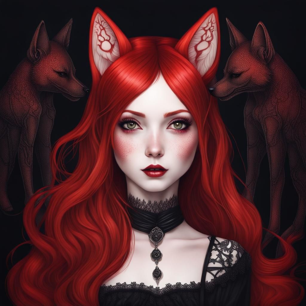 Enchanting Kitsune Goth Girl Portrait