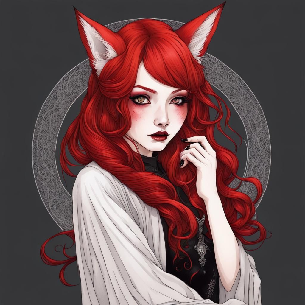 Enchanting Goth Kitsune Girl Portrait