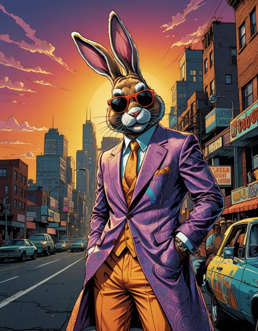 Retro Comic Book Bunny Pimp in 1970s Fashion