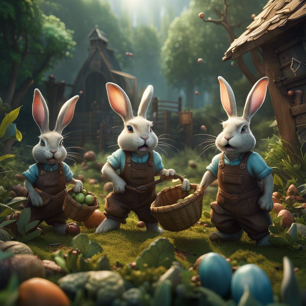 Bunnies as Farmers in Detailed Fantasy Art
