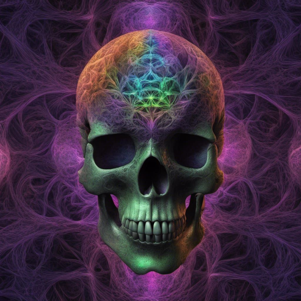 Rainbow Fractal Skull with Green Laser Torus