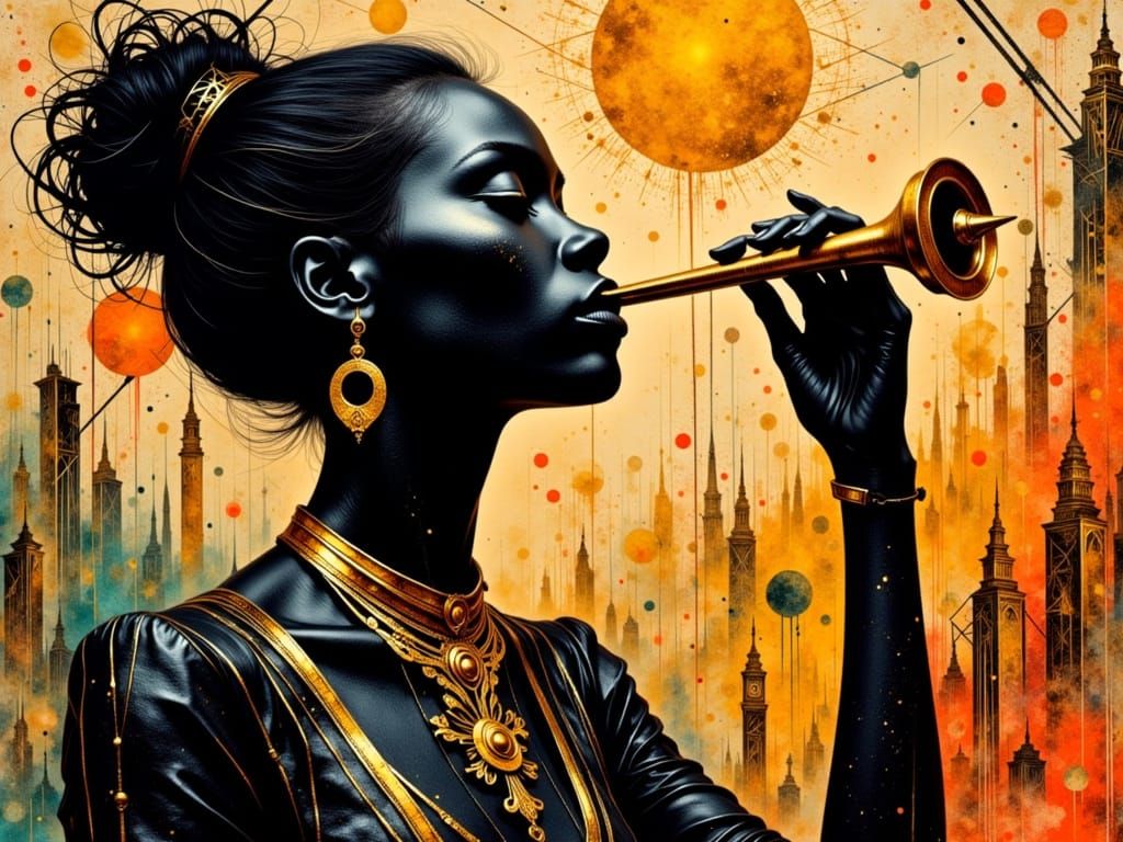 Satyr Serenade Siren with African Pattern Background