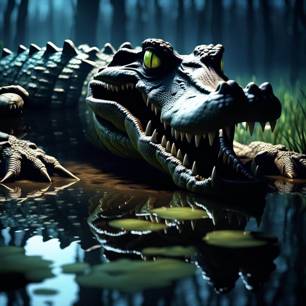 Decaying Alligator in Swamp: Art Nouveau Horror