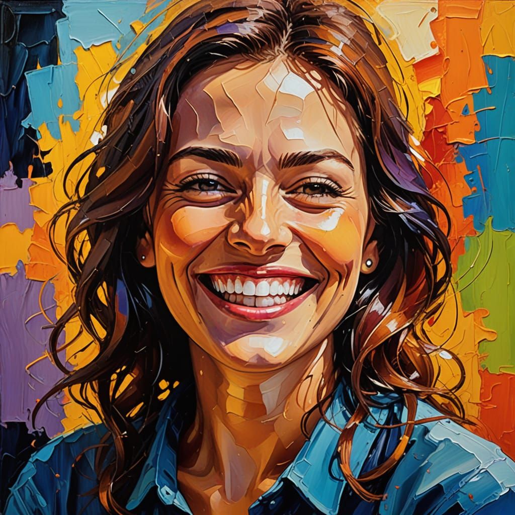 Expressive Oil Painting of a Smiling Person with Vibrant Col...