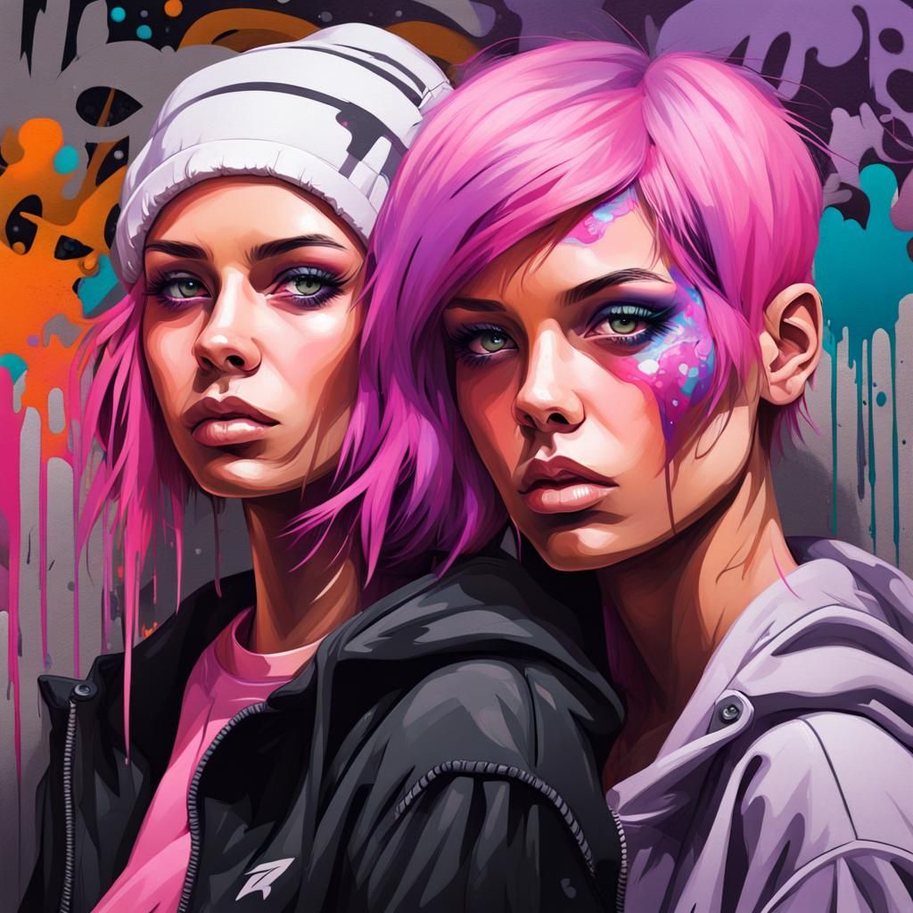 Colorful Graffiti Art of Two Sisters