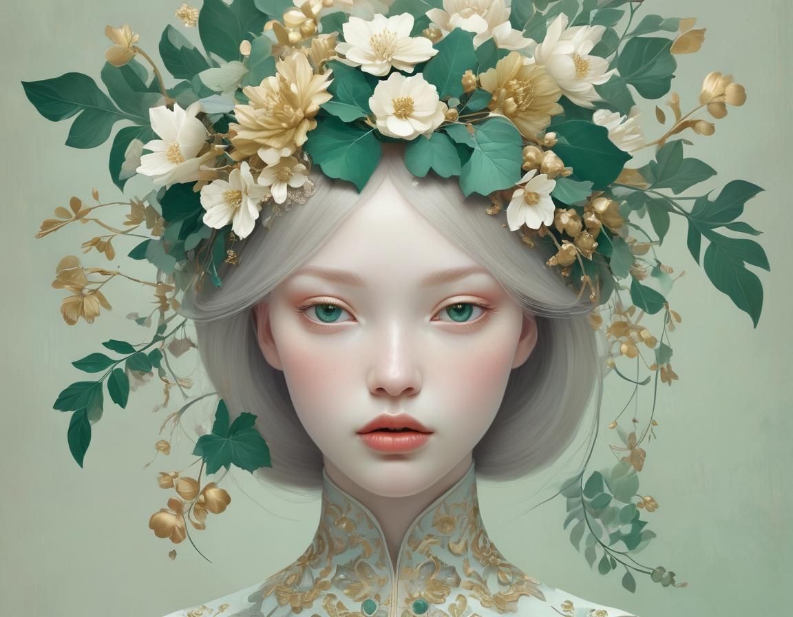 Ukrainian Beauty in Silver and Emerald Tones