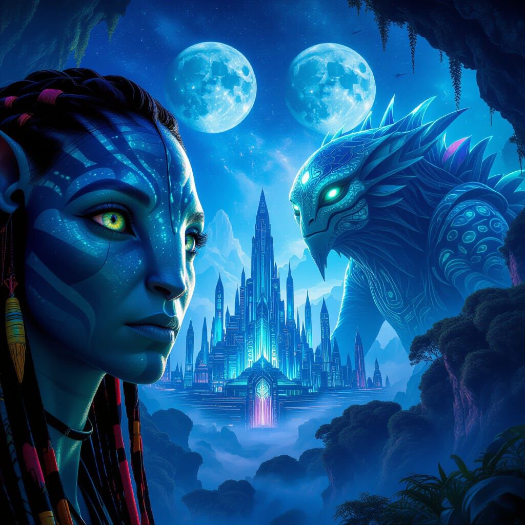 Avatar Character Face in Psychedelic Stained Glass Style