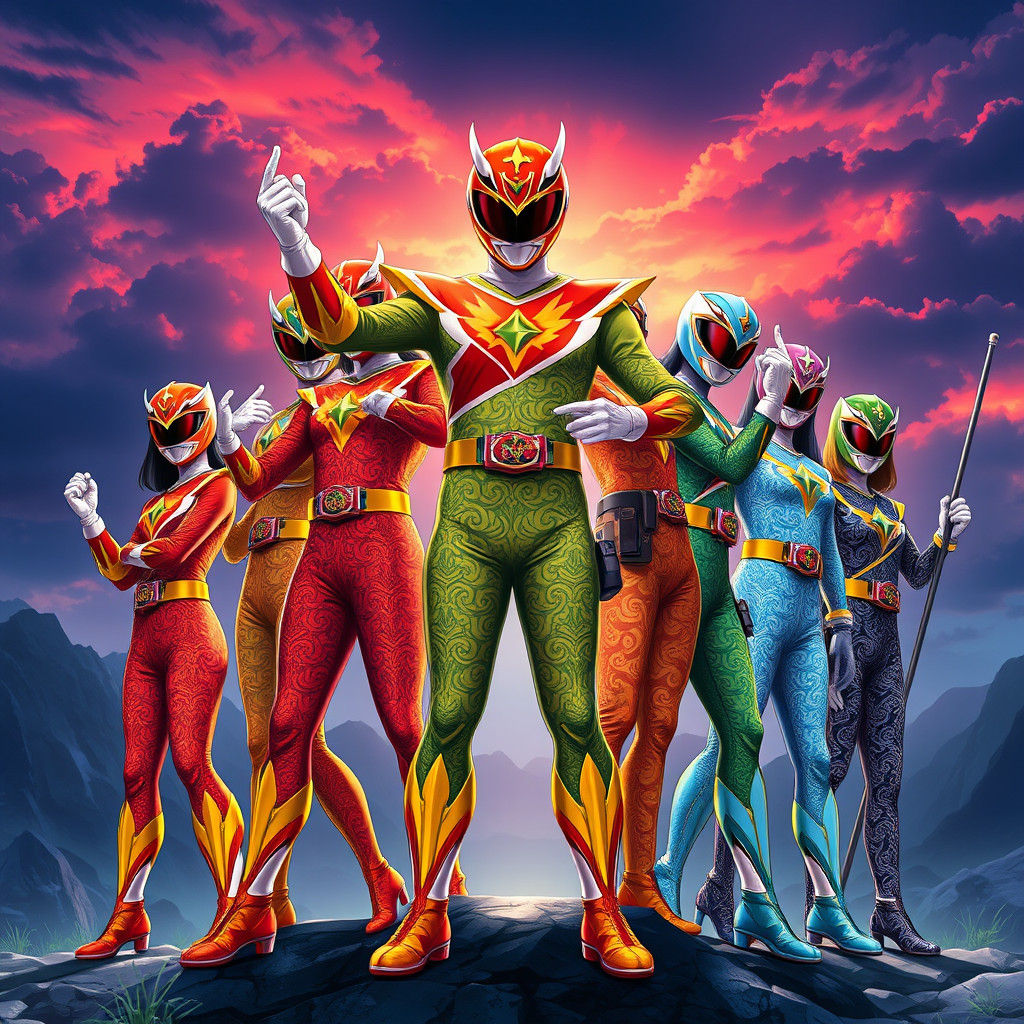 Batik Super Sentai Team Posing Heroically