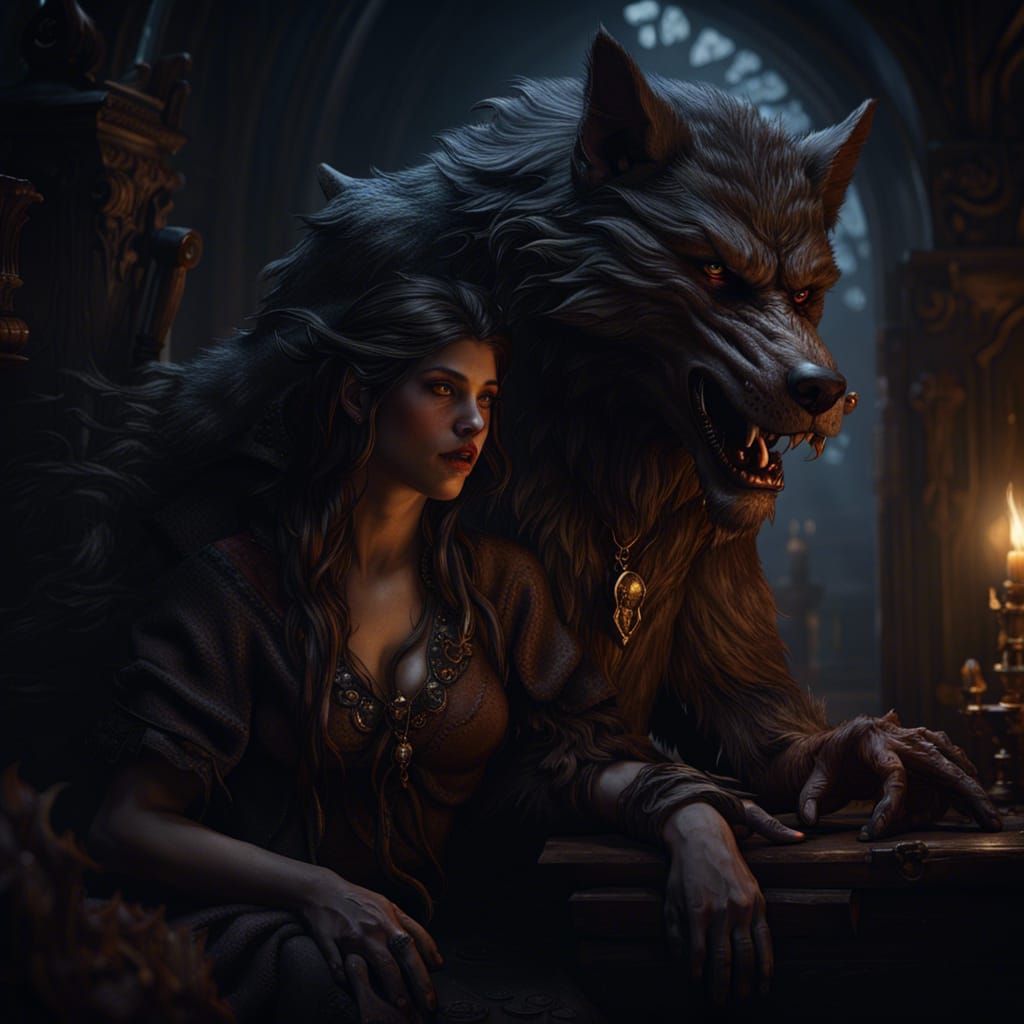 Werewolf Lovers in Dark Fantasy Style
