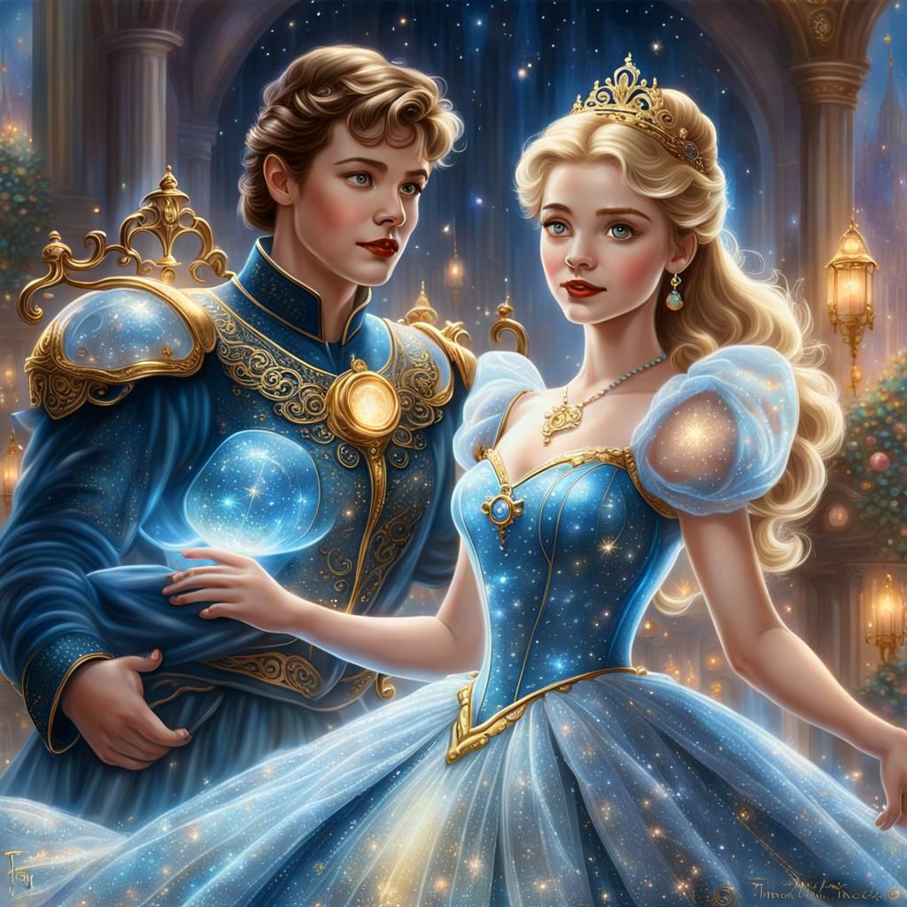 Cinderella in Glass Dress with Golden Tesla