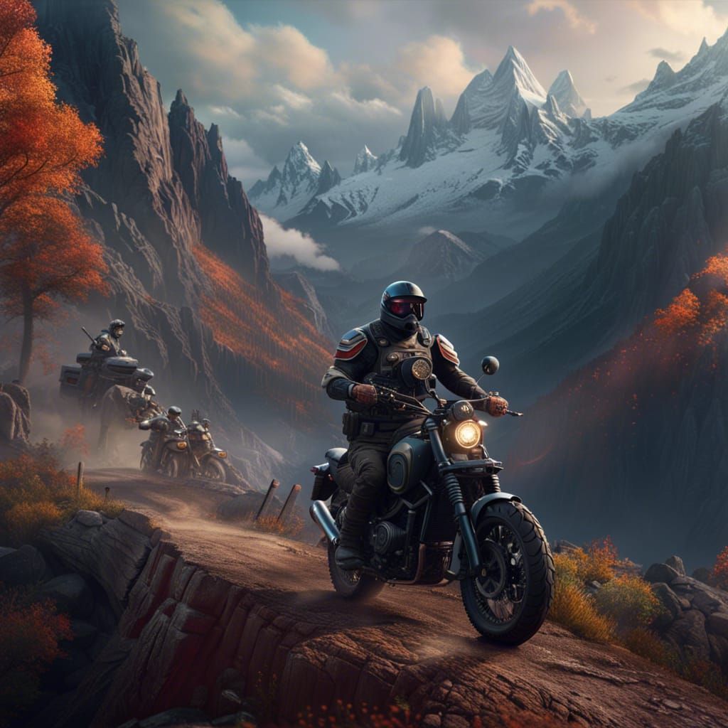 Soldier Rides Motorcycle Through Mountain Pass