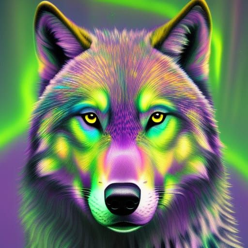 Aurora Wolf: Hyperdetailed Astral Illustration