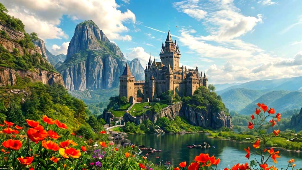 Fantastical Castle Landscape in Detailed Matte Painting