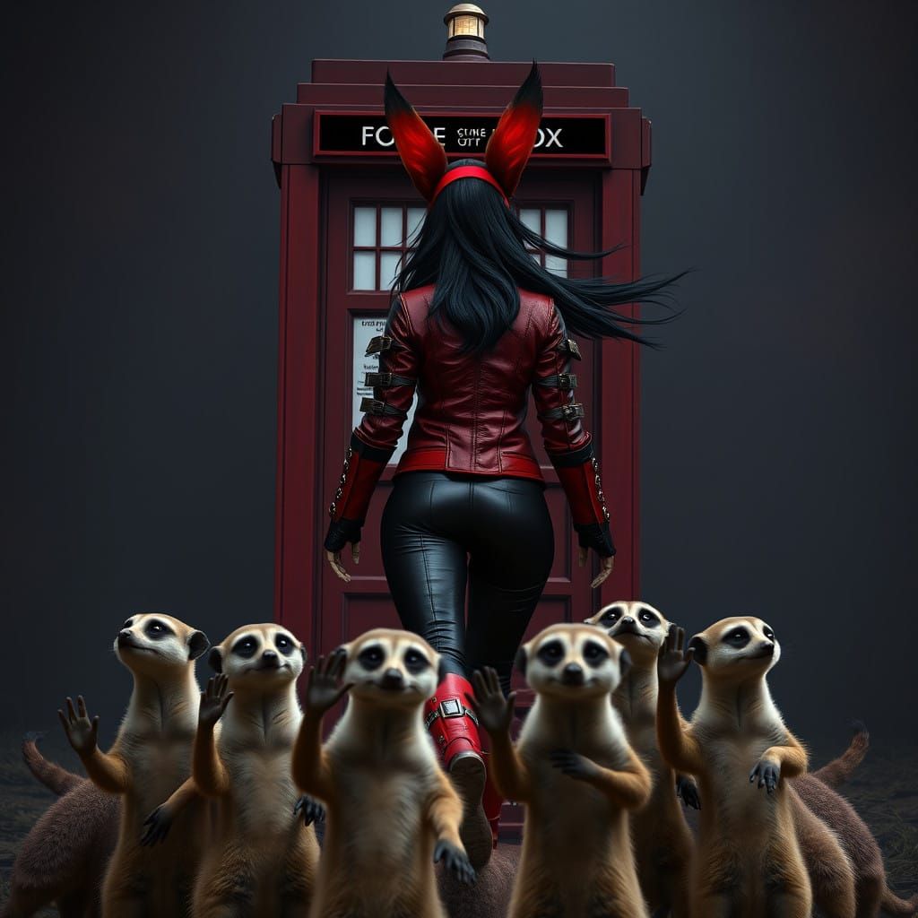 Goth Queen Walks Towards TARDIS With Fennec Fox Ears and Mee...